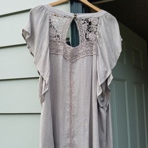 Lace Back Flutter Sleeve Blouse